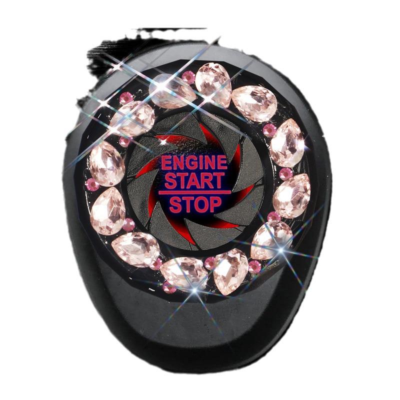 Car Ignition Start Button Decor Ring with Inlaid Crystal Diamonds for Women