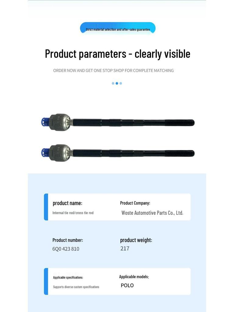 Inner Tie Rod for POLO 6Q0 423 810 - Connects Left/Right Steering Arms & Wheel Steering Tie Rods