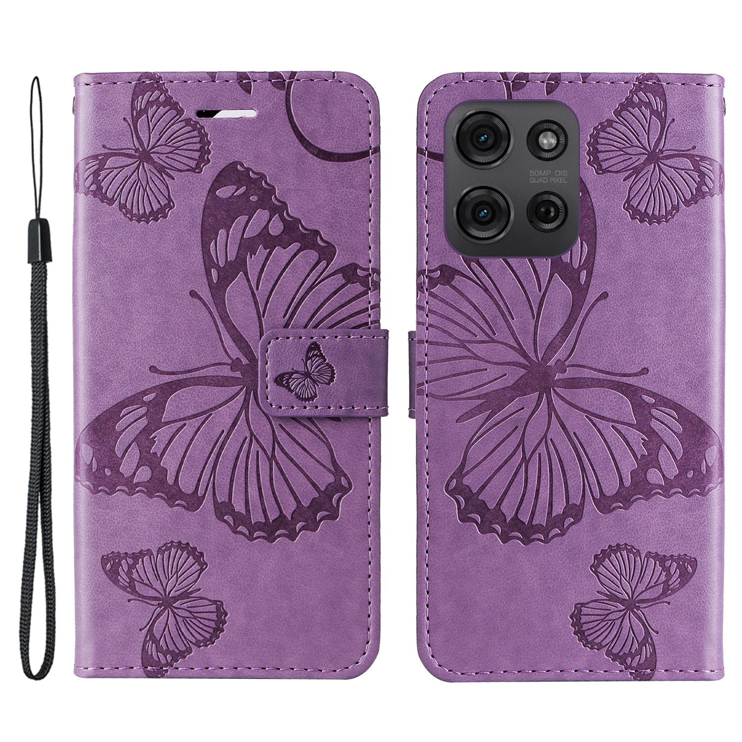 

For Motorola Moto G75 5G Wallet Case Floral Butterfly Imprinted Leather Phone Cover Stand Light Purple