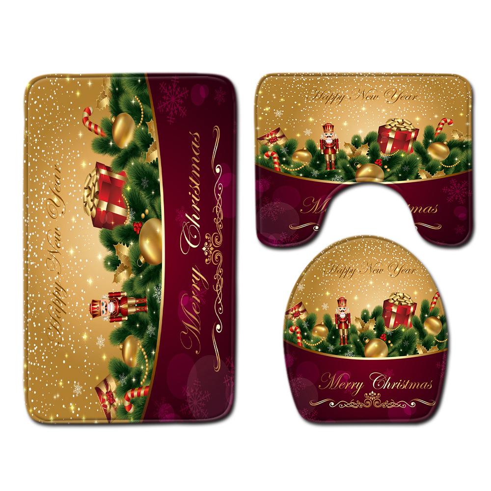 Christmas Bathroom Shower Curtain Four-Piece Floor Mat Toilet Non-Slip Door Mat Bedroom Living Room Absorbent Carpet