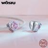 WOSTU 925 Sterling Silver Pink Couple Hearts Charm Star Bear Beads Dolphin Pendants Fit Original Bracelet DIY Jewelry