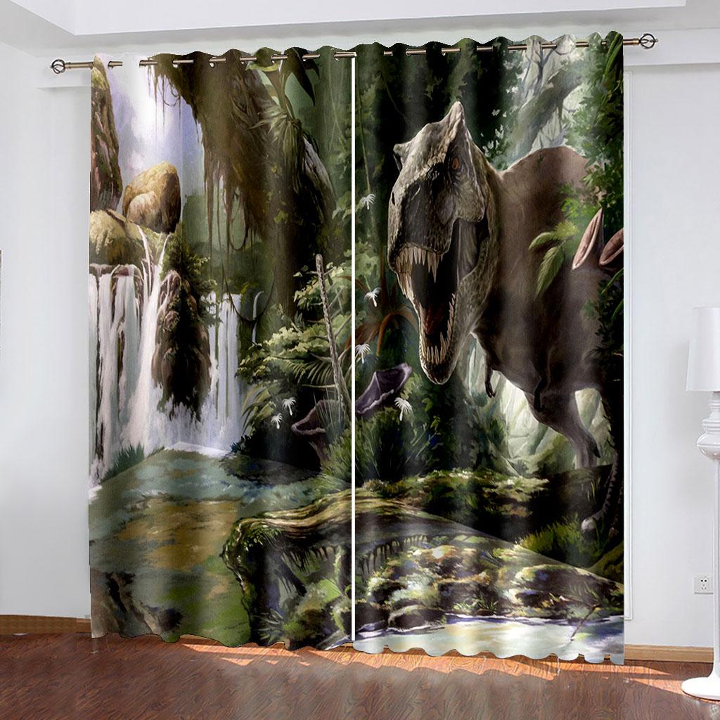 3D Ferocious Tyrannosaurus Rex Series Luxury Sunshade Curtains Living Room Bedroom Home Decoration 2 Pieces of Hooks Pierced