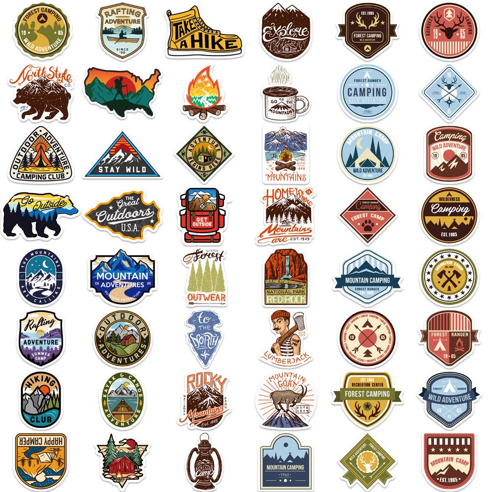 1/10/24/48pcs Outdoor Camping Stickers Cartoon for Luggage Water Bottle Skateboard Motorcycle Car Travel Hiking