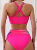 2 Piece Magenta Criss Cross Ombre Bikini Set - High Waist, Stretchy, High Cut - Women's Swimwear