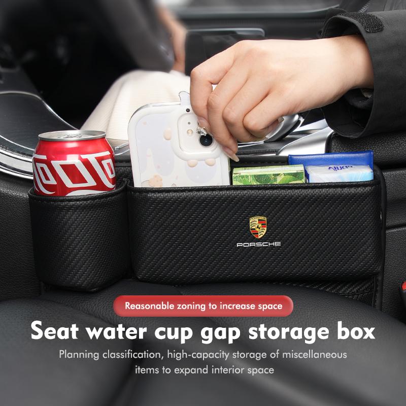 Para Asiento de Coche Porsche Ranura Hueco Costura Ranura Caja de Almacenamiento Con Portavasos Carrera-GT 918-Spyder Boxster Cayenne Panamera Macan