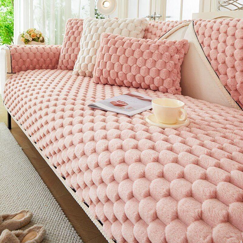 

Новый белый край плюшевый диван подушка сотовый теплый толстый диван полотенце нескользящий кошачий коврик для дивана чехол для дивана зимний универсальный 70x70cm 1pcs