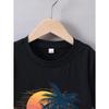 European Sizes Boys' Summer Short-Sleeved "Sunset Coconut Tree Beach" Print T-Shirt
