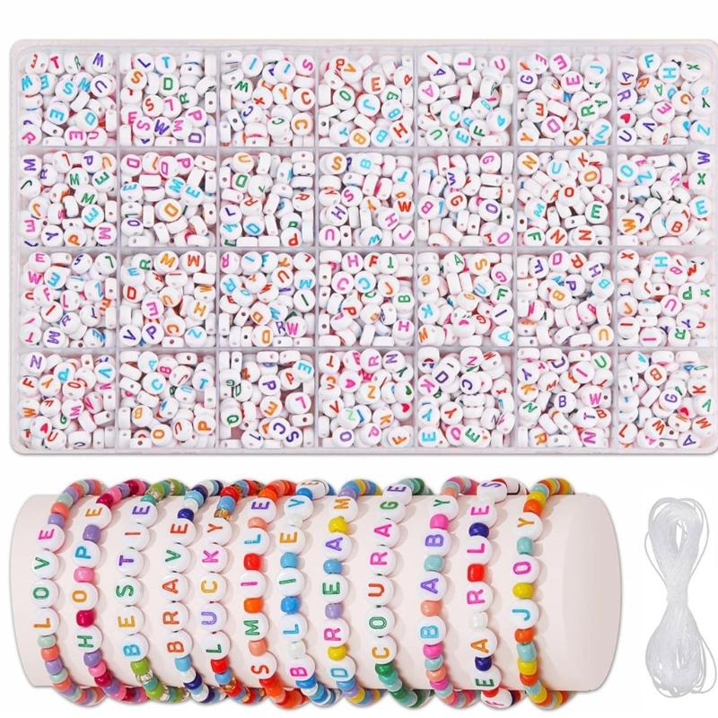 Pack of 1850 Letter Beads for Craft Supplies Jewelry Making Colorful Round Designs With Elastic String Daily Use