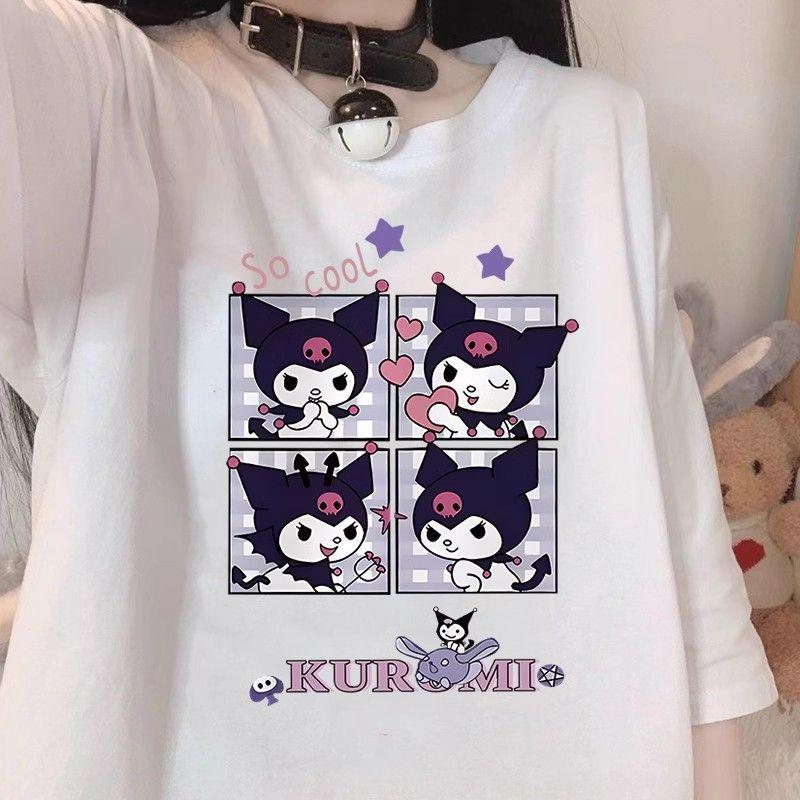 Miniso Sanrio Kulomi Womens Ins Trendy Tshirt Harajuku Summer Loose Round Neck College Style Casual Street Cotton Top Tshirt