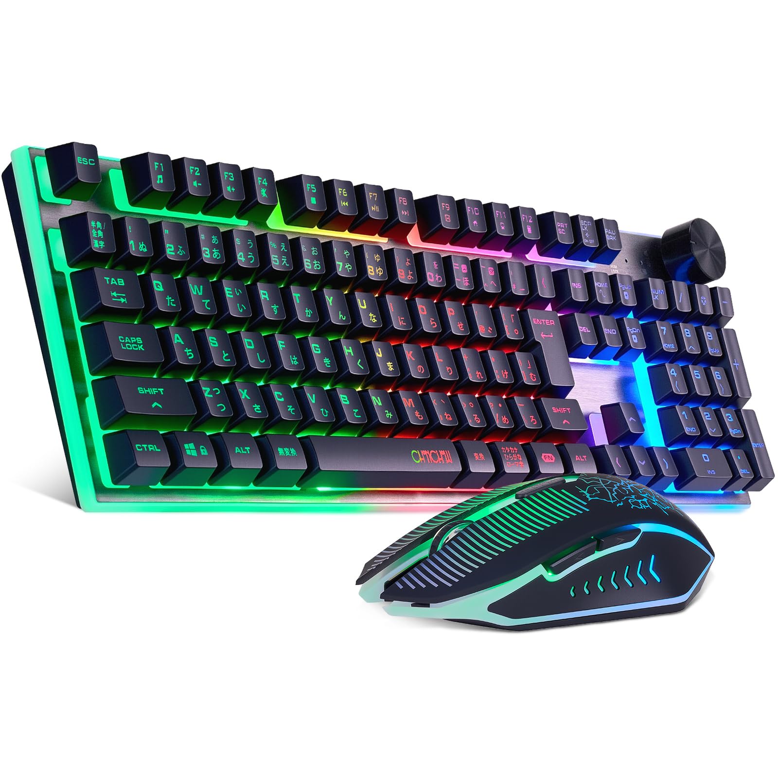

Wireless Gaming LED Keyboard and Mouse 109 Key Knobbed Volume 26 Key Japanese 4 DPI Compatible with Japanese Instruction Manual CHONCHOW G312 Set,