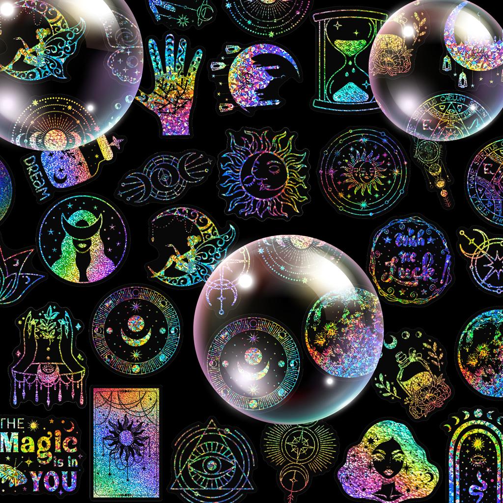 10/50/100 SZTUK Holograficzne Laserowe Naklejki Świat Czarodziejów Holograficzne Naklejki Czarownica księżyc na Kubek na wodę Laptop Album do scrapbookingu Notatnik Dziennik naklejki