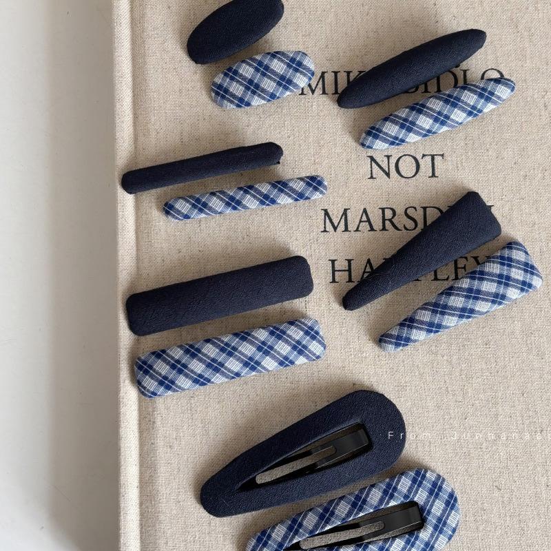 Blue retro plaid hairpin sweet niche side bangs clip spring and summer bb clip broken hair clip girl