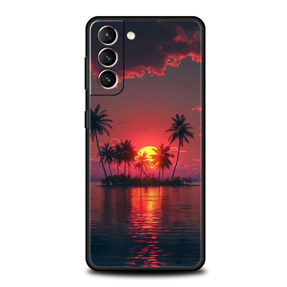 Summer Beach Palm Tree Phone Case For Samsung Galaxy S24 S23 S22 Ultra S20 S21 FE 5G S10 S9 Plus S10E S8 S7 Soft Silicone Cover