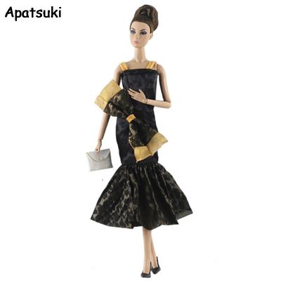 Haine de păpușă la modă cu fundă neagră, coadă de pește, pentru rochie de păpușă Barbie, rochie de petrecere, geantă 1/6, accesorii pentru păpuși, pentru ținute pentru păpuși Barbie