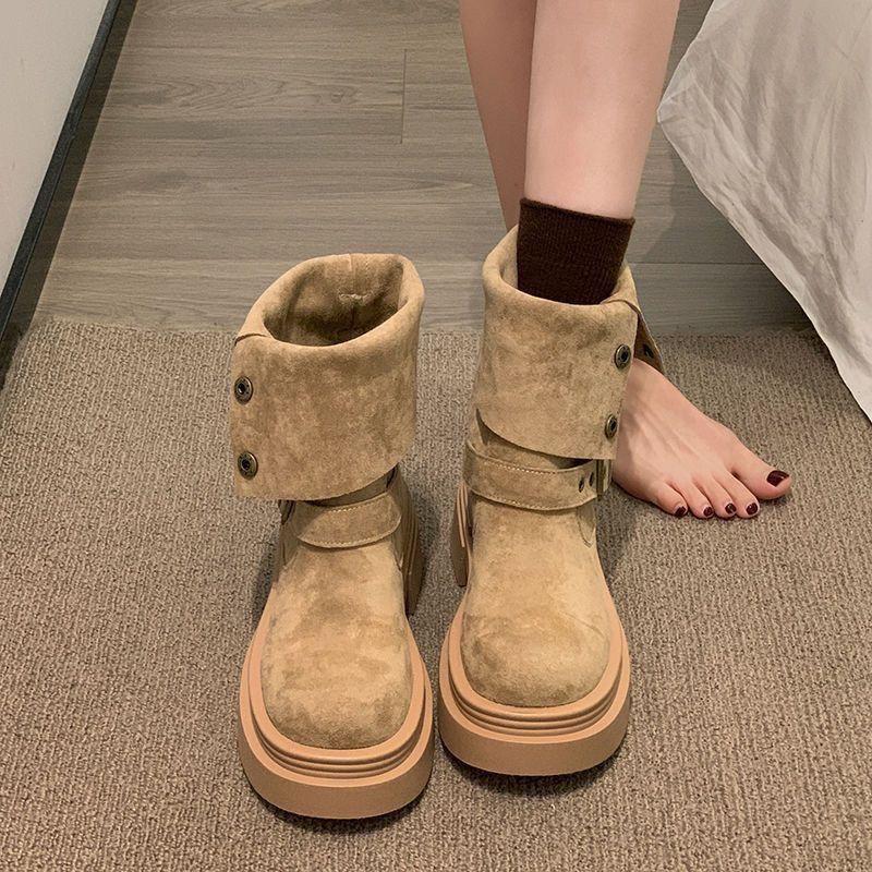 Two wearing Martin boots women's 2025 autumn and winter new medium boots women's thick soles increase height small velvet short boots children