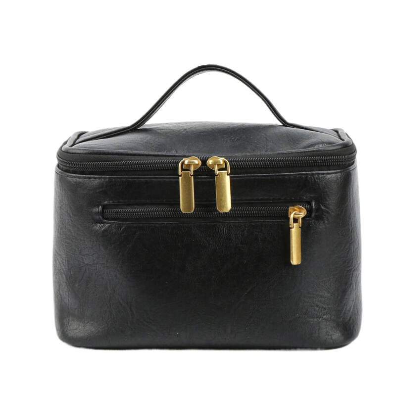 New Leather Portable Makeup Case Zipper Pulls Extra Pocket Handle Multiple Compartments Travel Skincare Toiletries Storage Bag