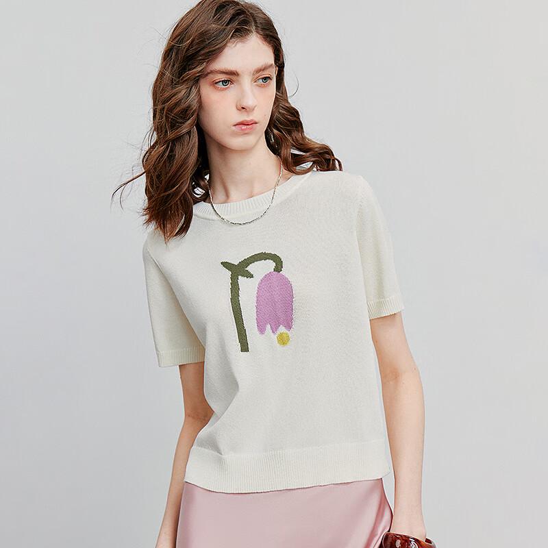 Damski top dzianinowy z żakardowym wzorem kwiatowym z lodowego jedwabiu