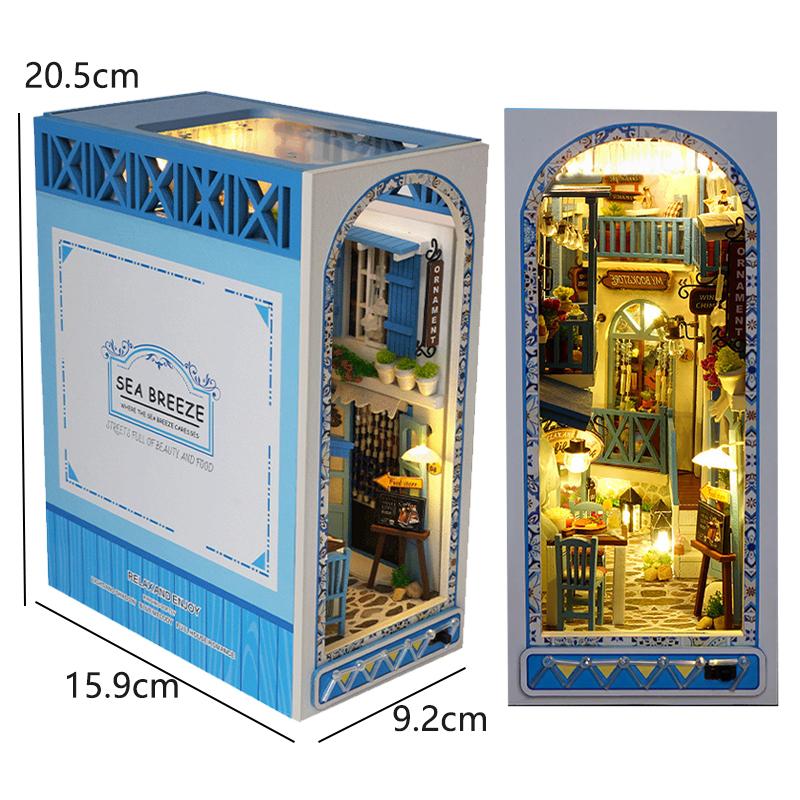 DIY Book Nook Kit Miniature DollHouse 3D Wooden Puzzle Home Decoration Bookshelf Bookend With LED Light Toy For Christmas Gifts