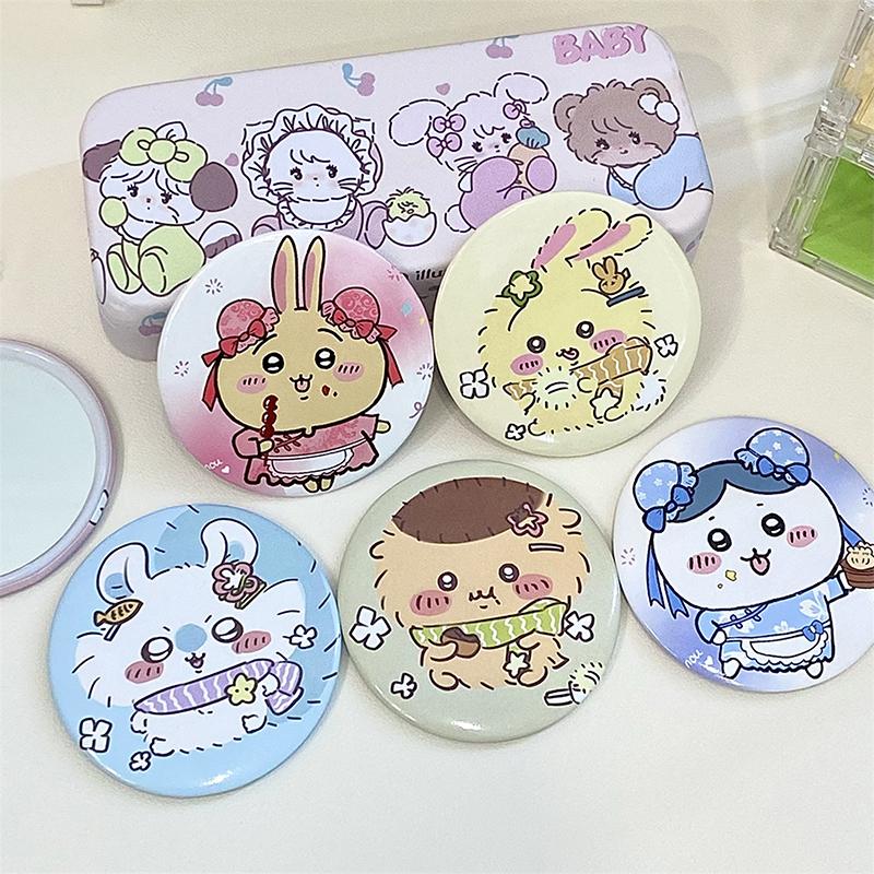 Chiikawa Cartoon Kleiner Runder Taschenspiegel Reise-Tragbarer Spiegel für Mädchen Mini Süßer Make-up-Spiegel Schönes Kosmetikwerkzeug