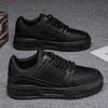 Men's Spring-Autumn Unique Design Versatile Casual Solid Black Board Shoes, Thick-Soled Height-Increasing Puffy Trendy Footwear For Youth.