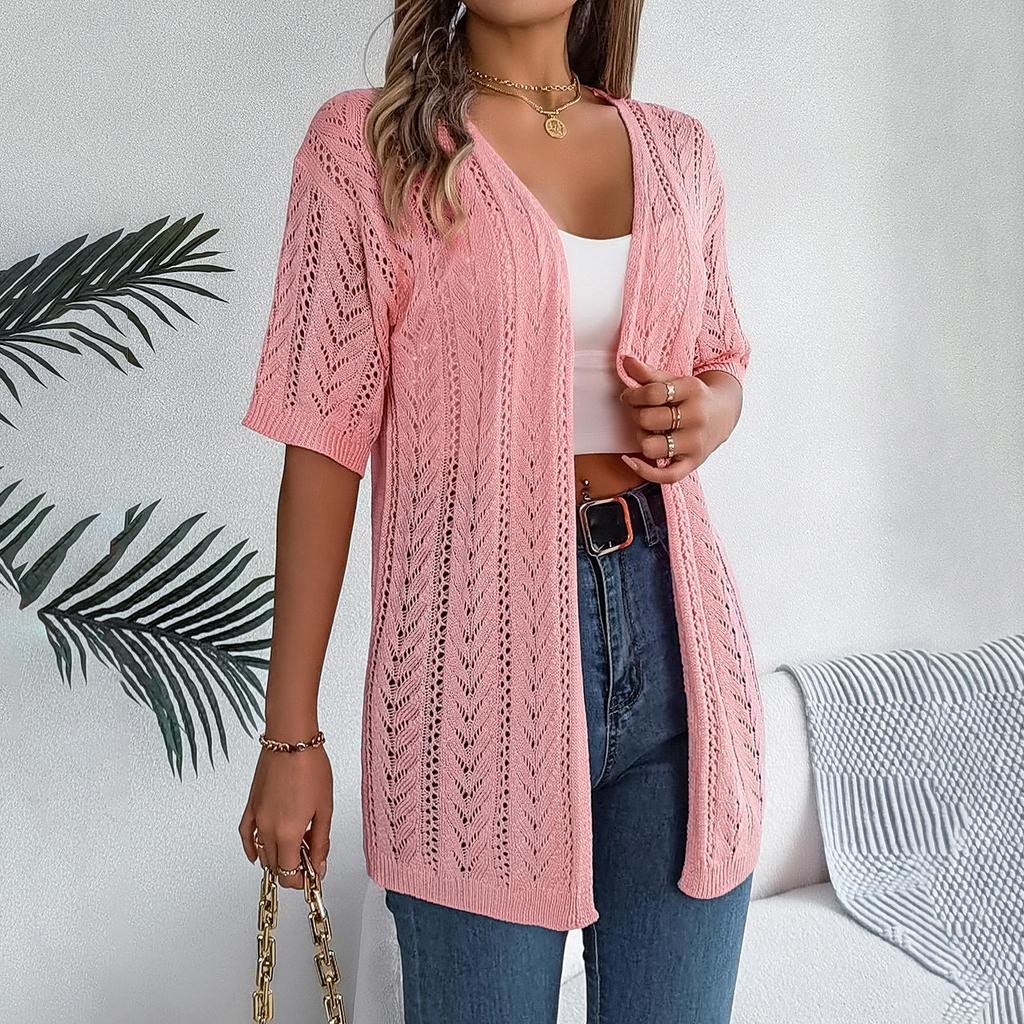 Pulover de damă, primăvară, vară, carouri, cardigan elegant cu decolteu în V Topuri tricotate largi