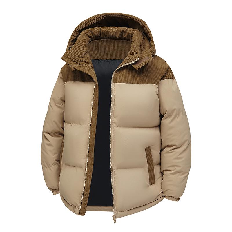 2025 Men's Hooded Corduroy Cotton Jacket with Color Blocking