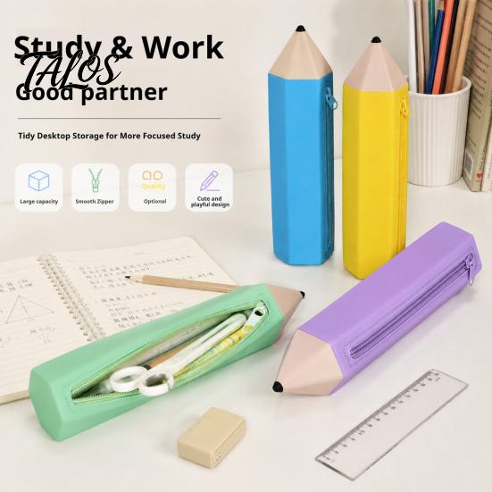 Durable Pencil Bag Students Silicone Case with Zipper, Waterproof Shaped Large Capacity Organizer Stationery Pouch, for Pens, Erasers, Rulers