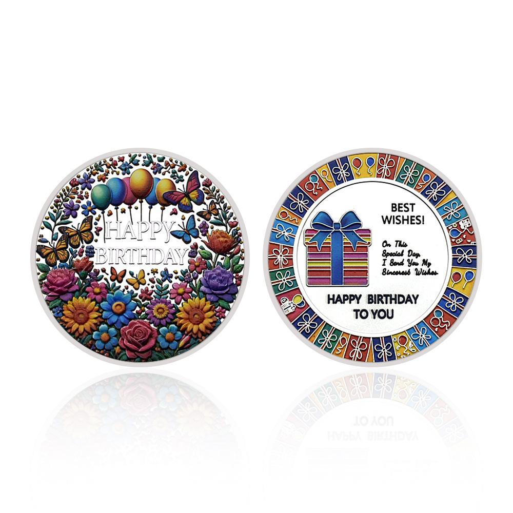 

Happy Birthday Coins, Zinc Alloy, Gold Commemorative Coins, Collected Commemorative Medals, Badges, Antique Handicrafts срібний