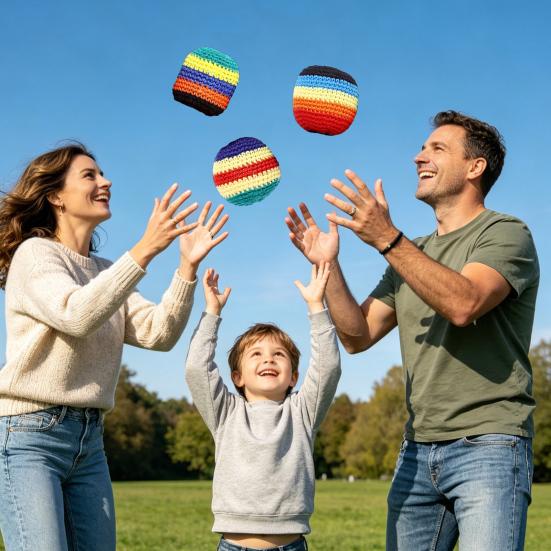 Hand Knitted Footbag Sack Set, Colorful Crochet Juggling Balls for Kids Adults, Soft Filled Sandbags for Balance And Coordination, Outdoor Game Toy