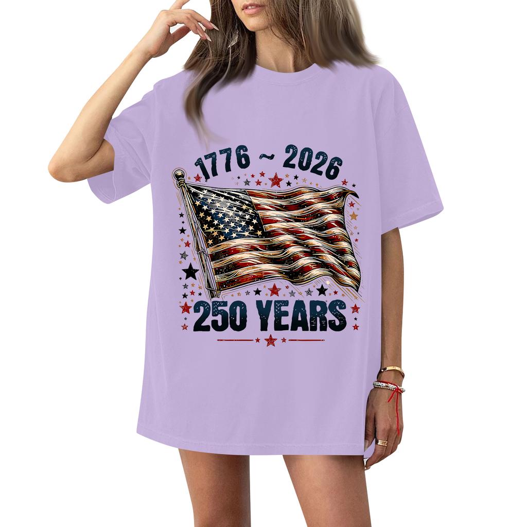 Women's Fashionable Casual Short-Sleeve Neck Printed T-Shirt for the 250th Anniversary of the Founding of the United States