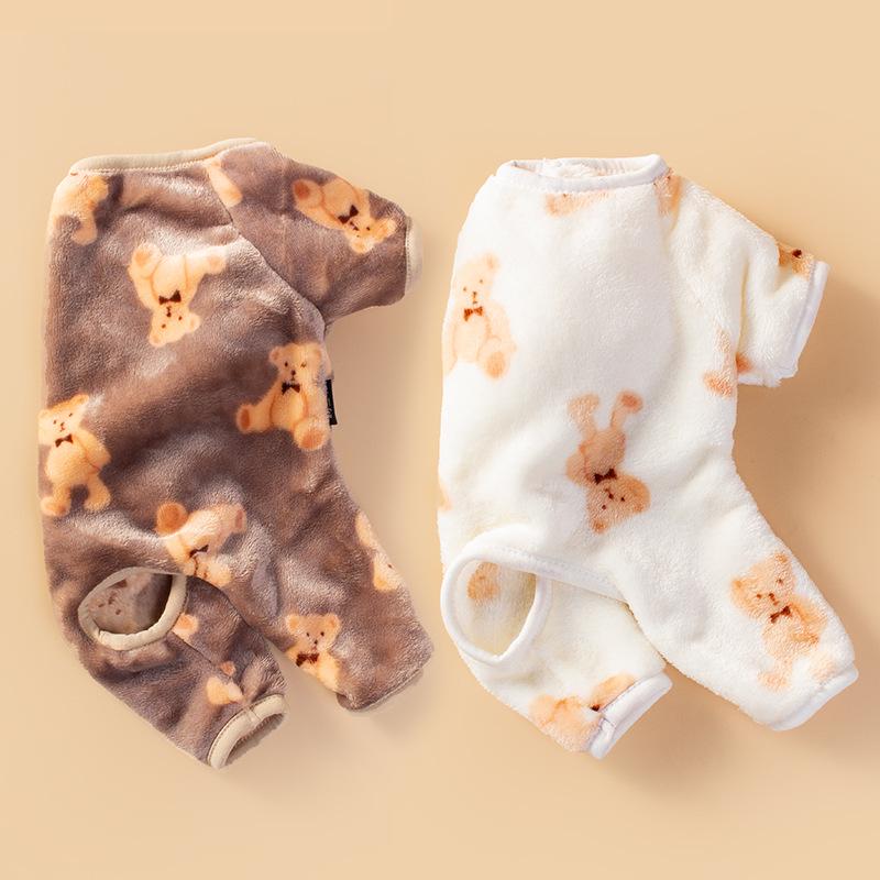 Combinaison pour chien à quatre pattes en flanelle ours en peluche - Vêtements chauds d'automne pour animaux de compagnie