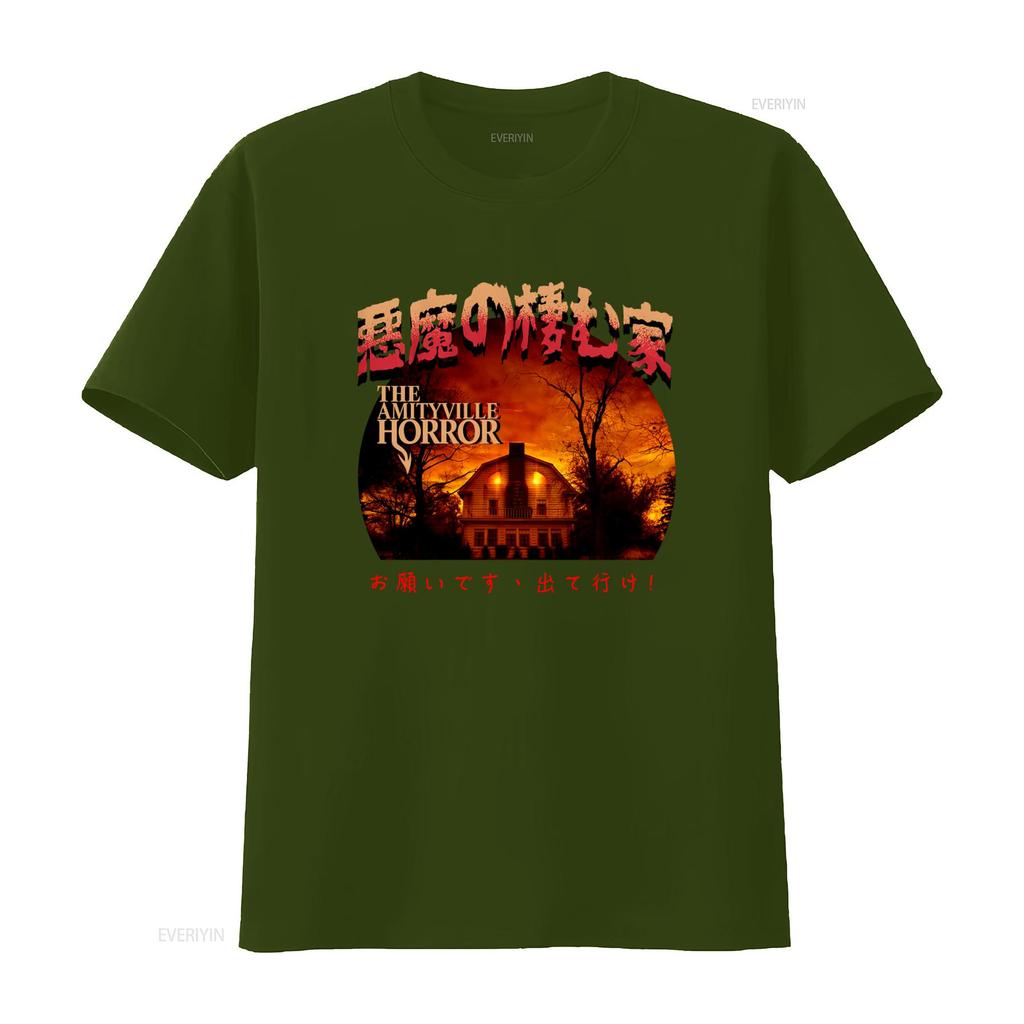 Horror Movie The Amityville Kanji Poster T Shirt for vintage Washed Versatile Unisex Stretched Casual designer clothes