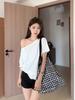 Women's Summer 2025 White Off-Shoulder Short Sleeve T-Shirt - Stylish, Slimming, One-Shoulder Design, High-End Fashion.