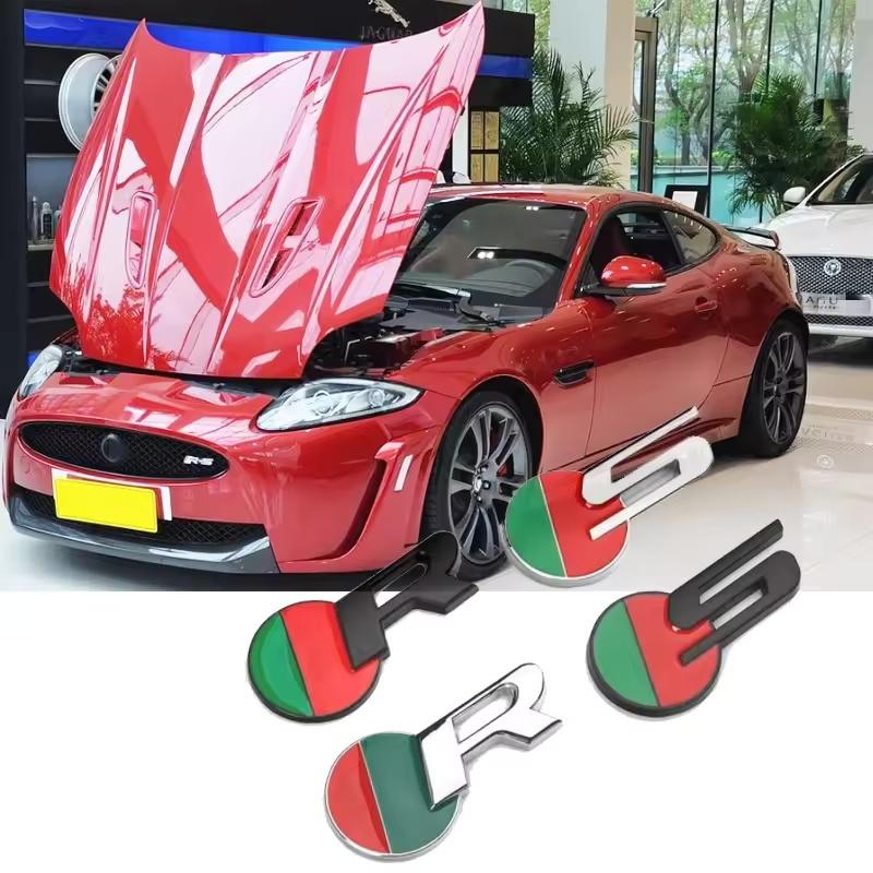 3D Metal S R Logo Car Front Grille Side Fender Rear Trunk Emblem Badge Decals for X-TYPE F-TYPE XE XF XJ XJR XFR Accessories