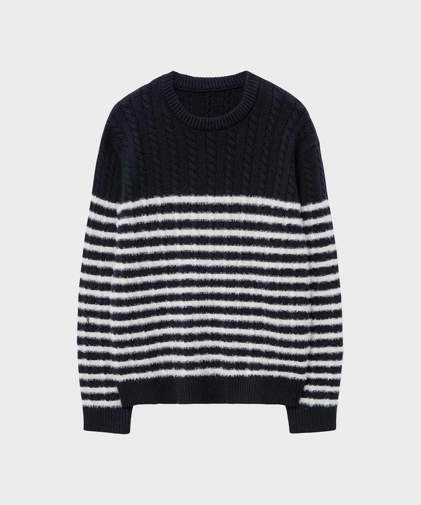 NOIRER Cable Half Stripe Knit (Black)
