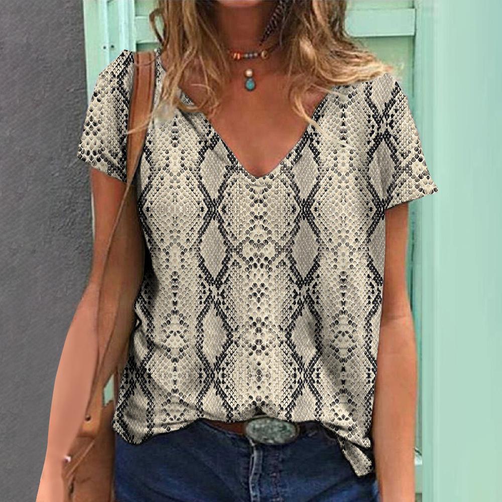 Women's T-shirt Summer V-neck Fashion Short Sleeve Tops Striped Print Women's Clothes Female Oversized Casual Blouse