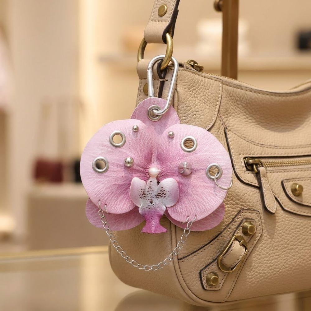 Handmade Drilling and Puncture Orchid Keychain Backpack Decoration Flower Bag Pendant  Gifts