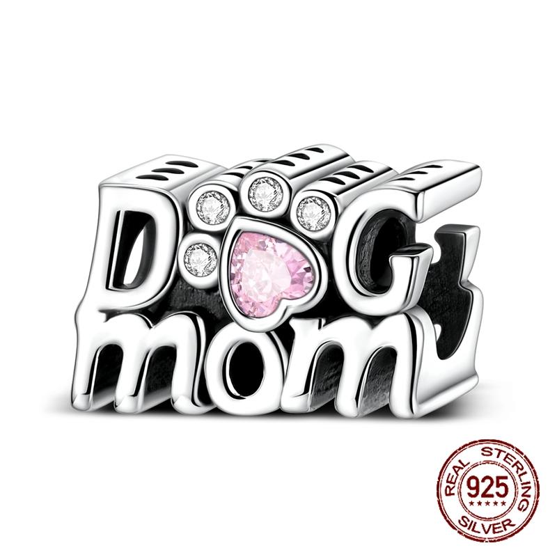 

copper DOG MOM Bead Charms Pendant Cute Dog Paw Print Compatible With Authentic Charm Bracelets Women Do It Yourself Jewellery Gift