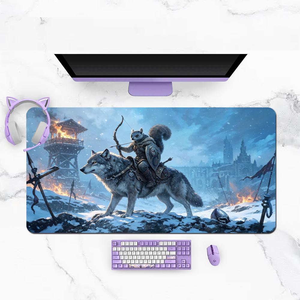 Mousepad Anime Large Size Fantasy Penguin Knight On Polar Bear For Laptop Bedroom Learning Mat Anti Slip Mat