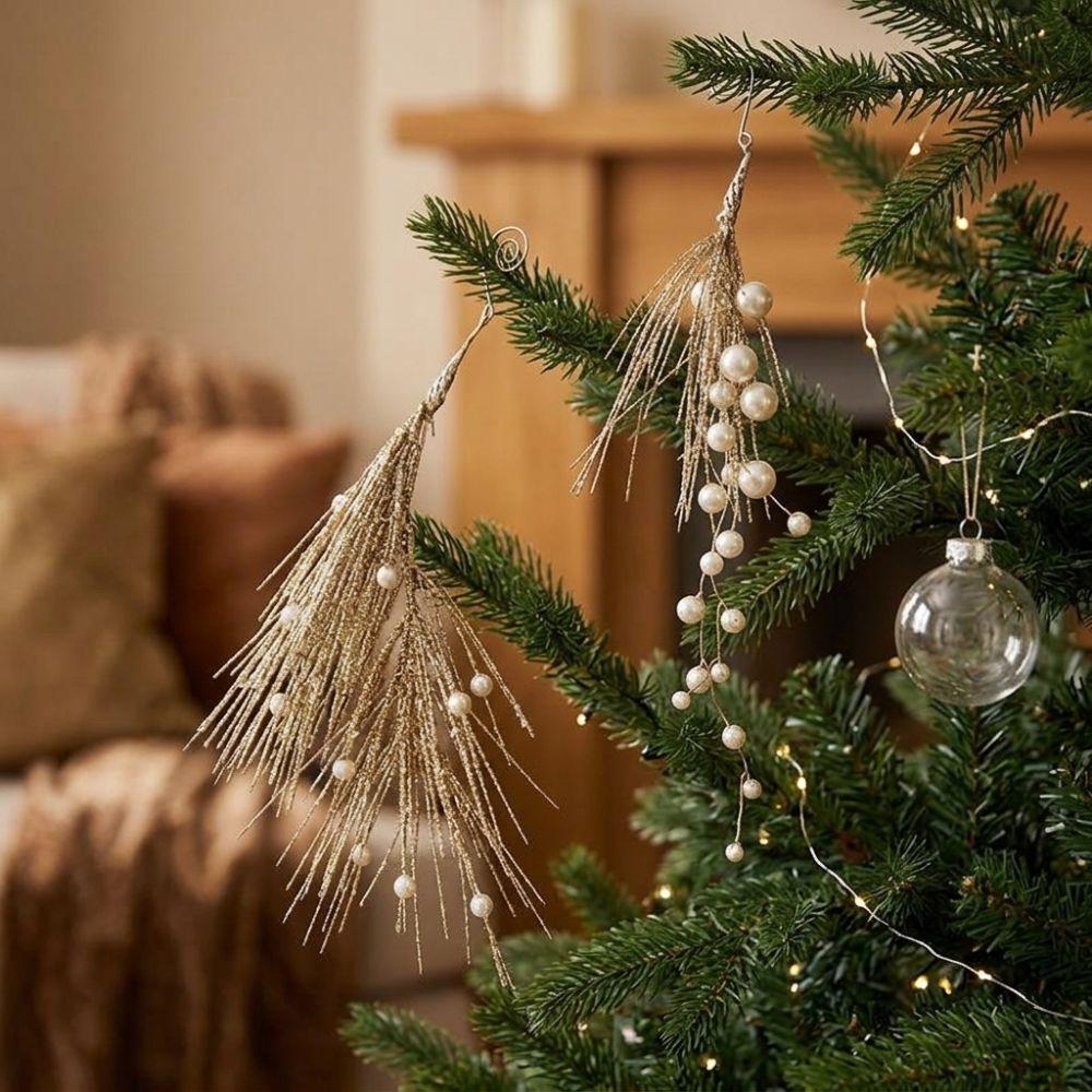 Multi-Beaded Christmas Pearl Pick Branch Realistic Xmas Tree Hanging Ornament Christmas Tree Decor
