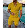 2025 summer men's 3D digital printing short-sleeved polo fashion sports and leisure suit foreign trade men's solid color