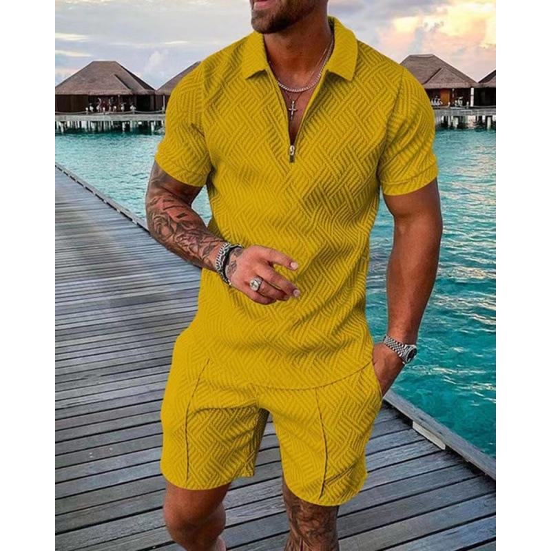 2025 summer men's 3D digital printing short-sleeved polo fashion sports and leisure suit foreign trade men's solid color
