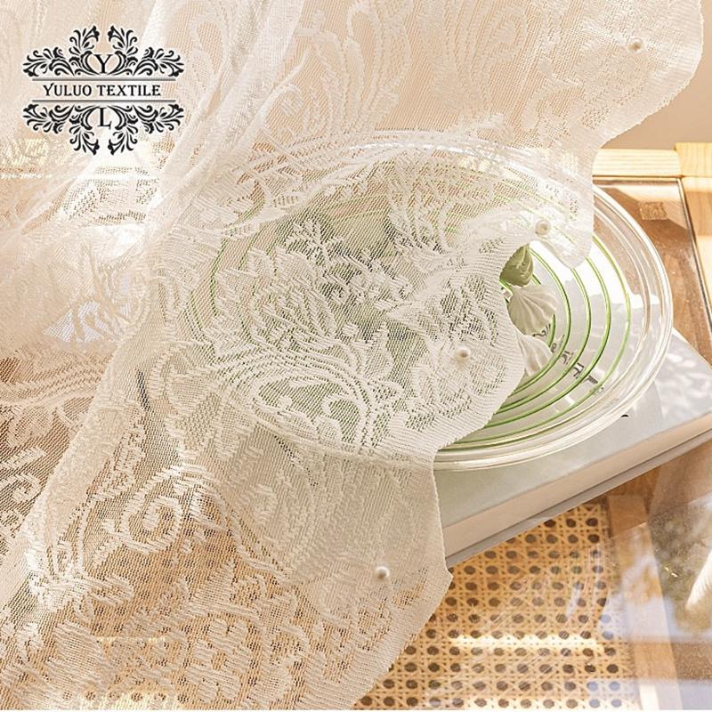 Romantic French Curtain Lace Curtain Finished American Pastoral Vintage Pearl White Tulle Fabric Room Bedroom Punch Hook Yarn