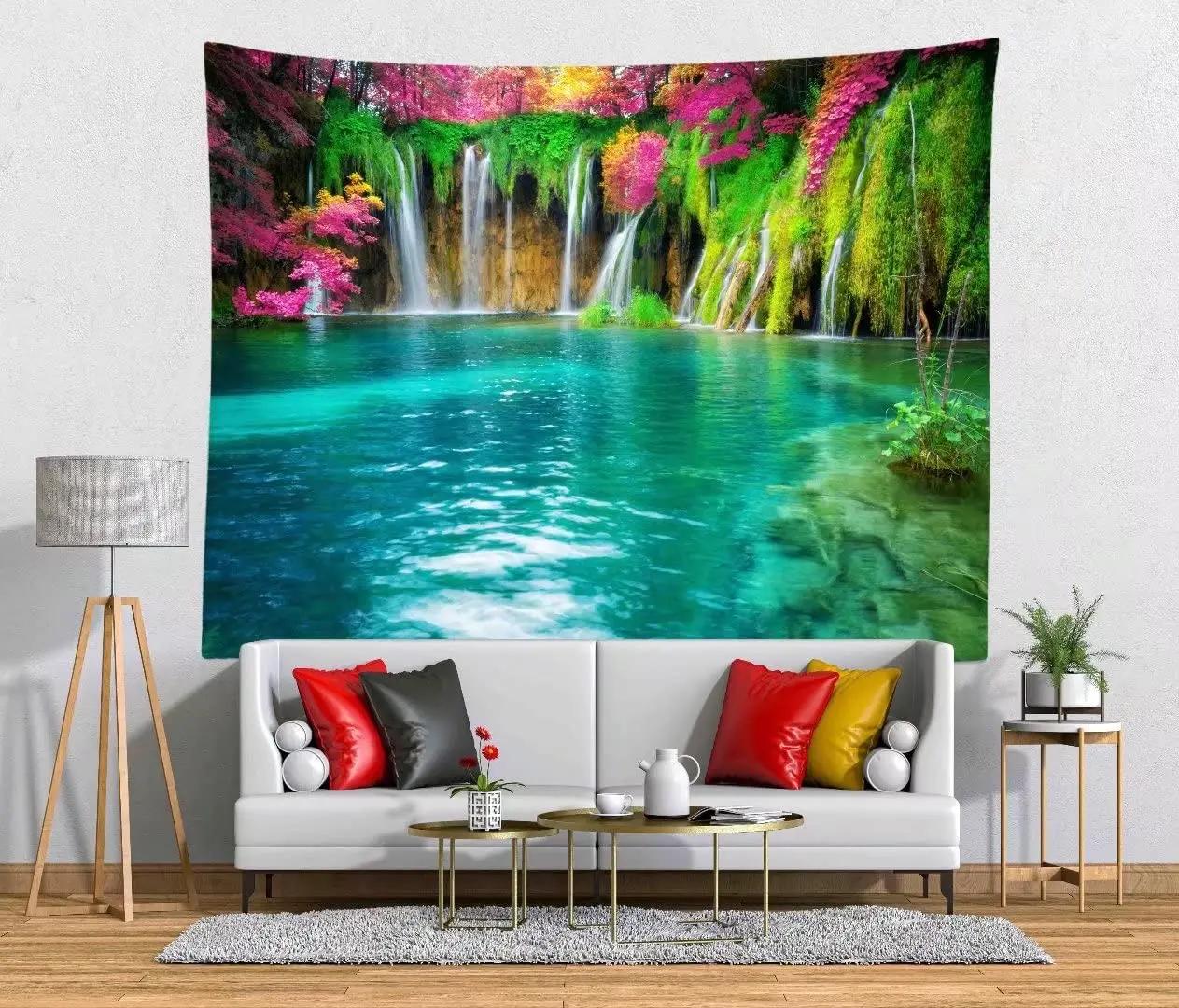 

Enchanted Forest Tapestry Serene Waterfall Wooden Path Unique Wall Art for Home Decor Bedroom Nature Lover Gift 74x94cm(29x37in)