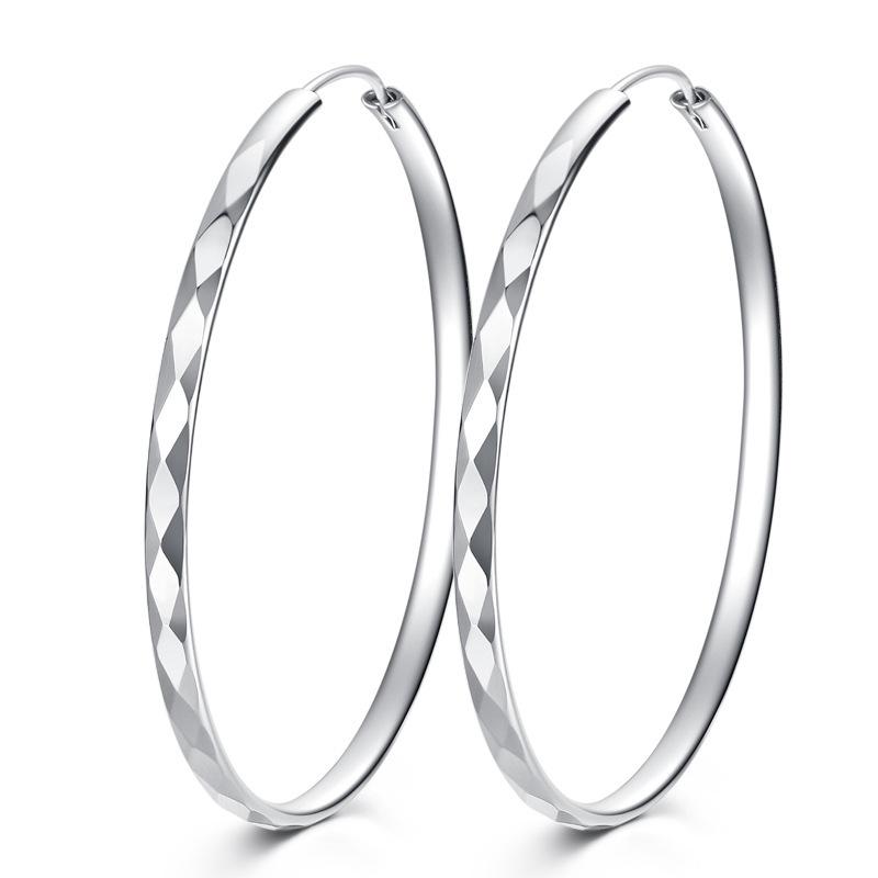 Elegant Silver-Plated Large Round Circle Hoop Earrings for Women - European Slimming Style