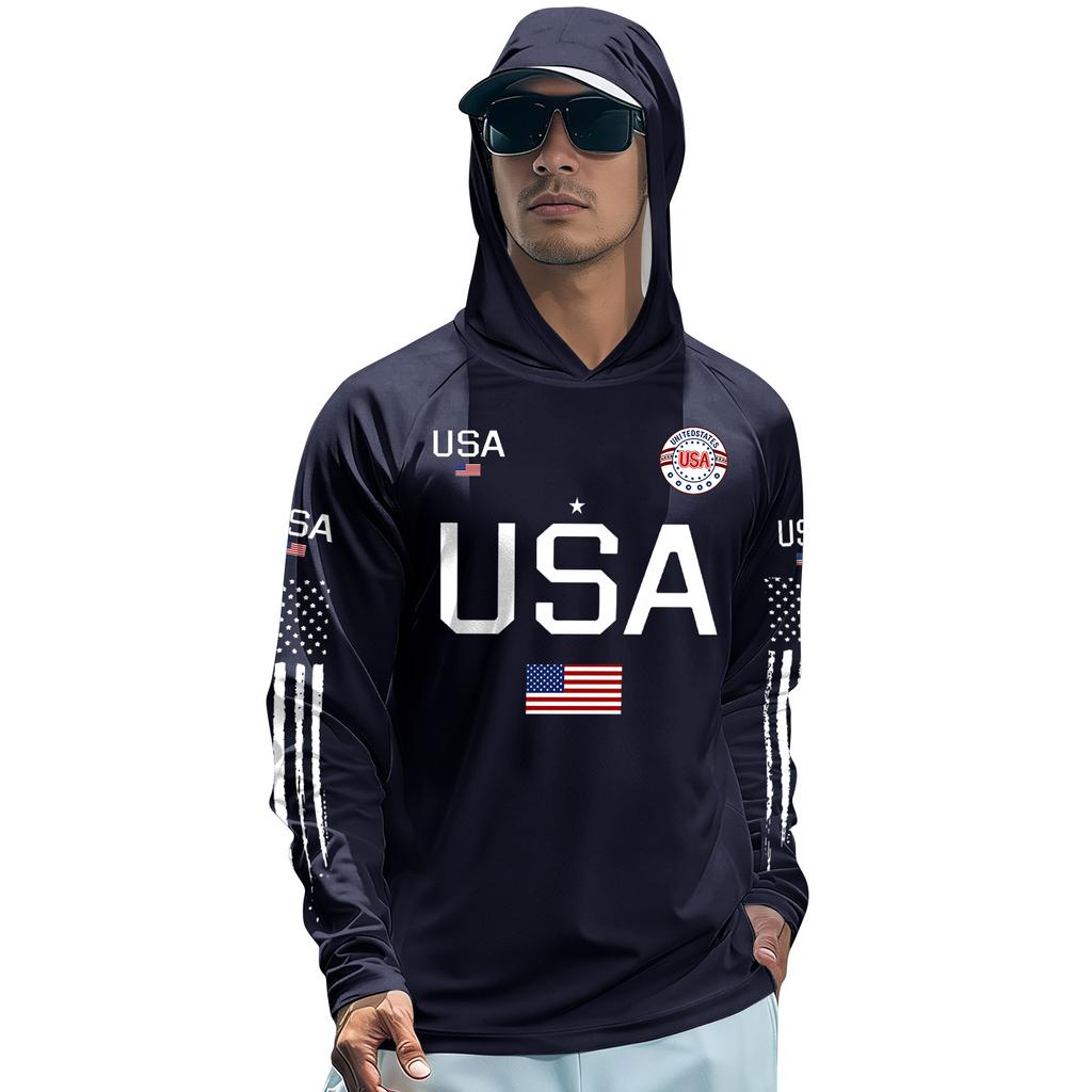 T-shirt à capuche à manches longues avec imprimé USA et détails graphiques Pull léger pour homme Vêtement de sport décontracté