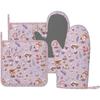 Oven Mitts Pot Holders Set Vintage Butterfly Moon Flower Silicone Kitchen Gloves Potholders Heat Resistant for Chef Baking Cooking Grilling BBQ 4
