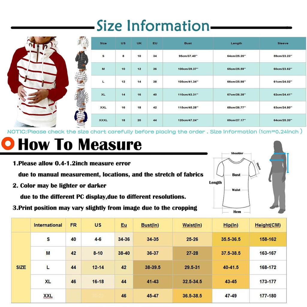 Fashion Women's Pocket Stripe Printed Swap Long Sleeve Hooded Sweatshirt Top