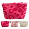 Fuzzy Heart Heart Pattern Makeup Bag Women Cosmetic Pouch Girls Cute Plush Clutch Zippered Bag Cosmetics