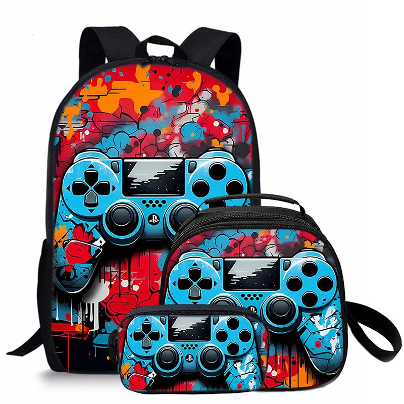 Trendy Popular Novelty game pad 3D Printed 3pcs/Set student School Bags Travel Notebook Backpack Crossbody Lunch bag Pencil Case